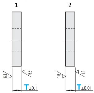 Opciones de diseño para un ejemplo de disco separador: (1) Versión estándar, (2) Versión de precisión