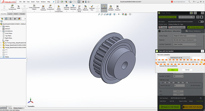 The save location can be specified when saving with part number.