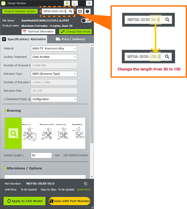 Change the length from 50 to 150